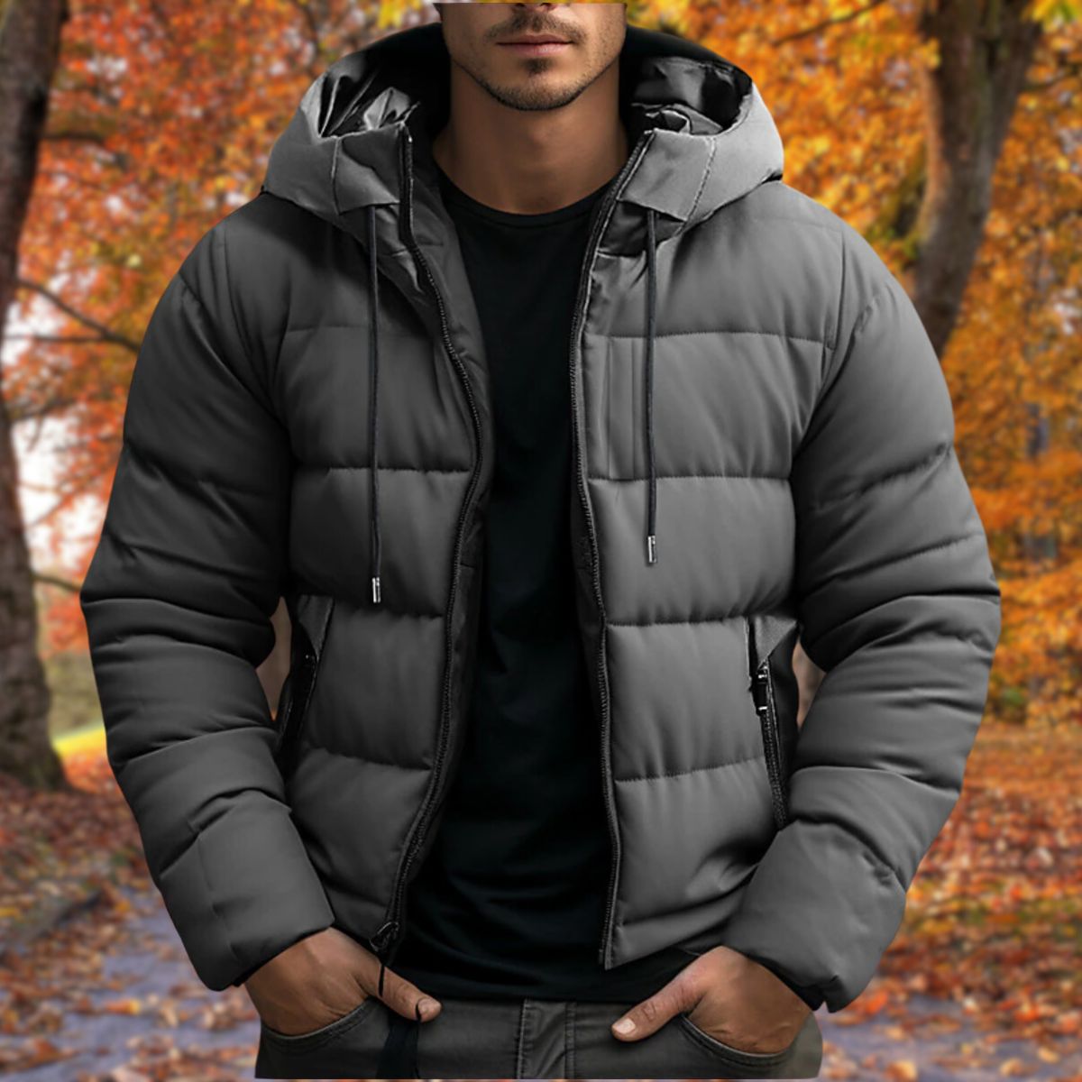 Kurtka Zimowa Męska | Dopasowany Krój z Regulowanym Kapturem - Arkadya Outlet - Jackets