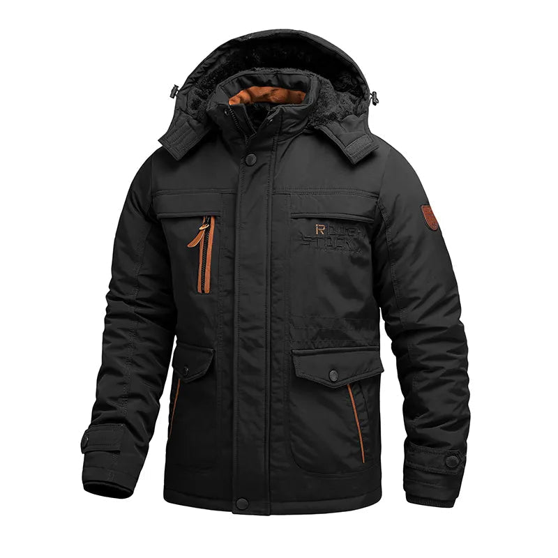 Kurtka Zimowa Męska | Odporna na Wiatr z Odpinanym Kapturem - Arkadya Outlet - Jackets