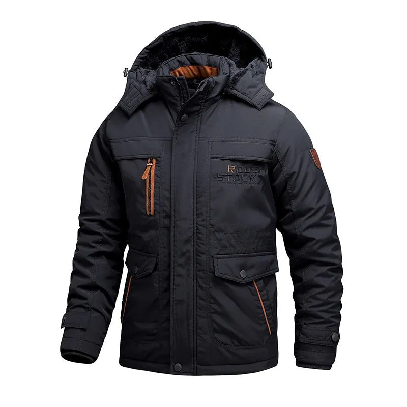 Kurtka Zimowa Męska | Odporna na Wiatr z Odpinanym Kapturem - Arkadya Outlet - Jackets