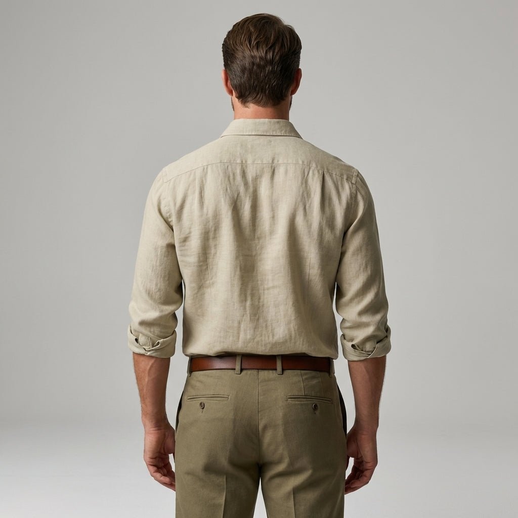 Lniana koszula męska długi rękaw – listwa guzikowa - Arkadya Outlet - Men Shirt