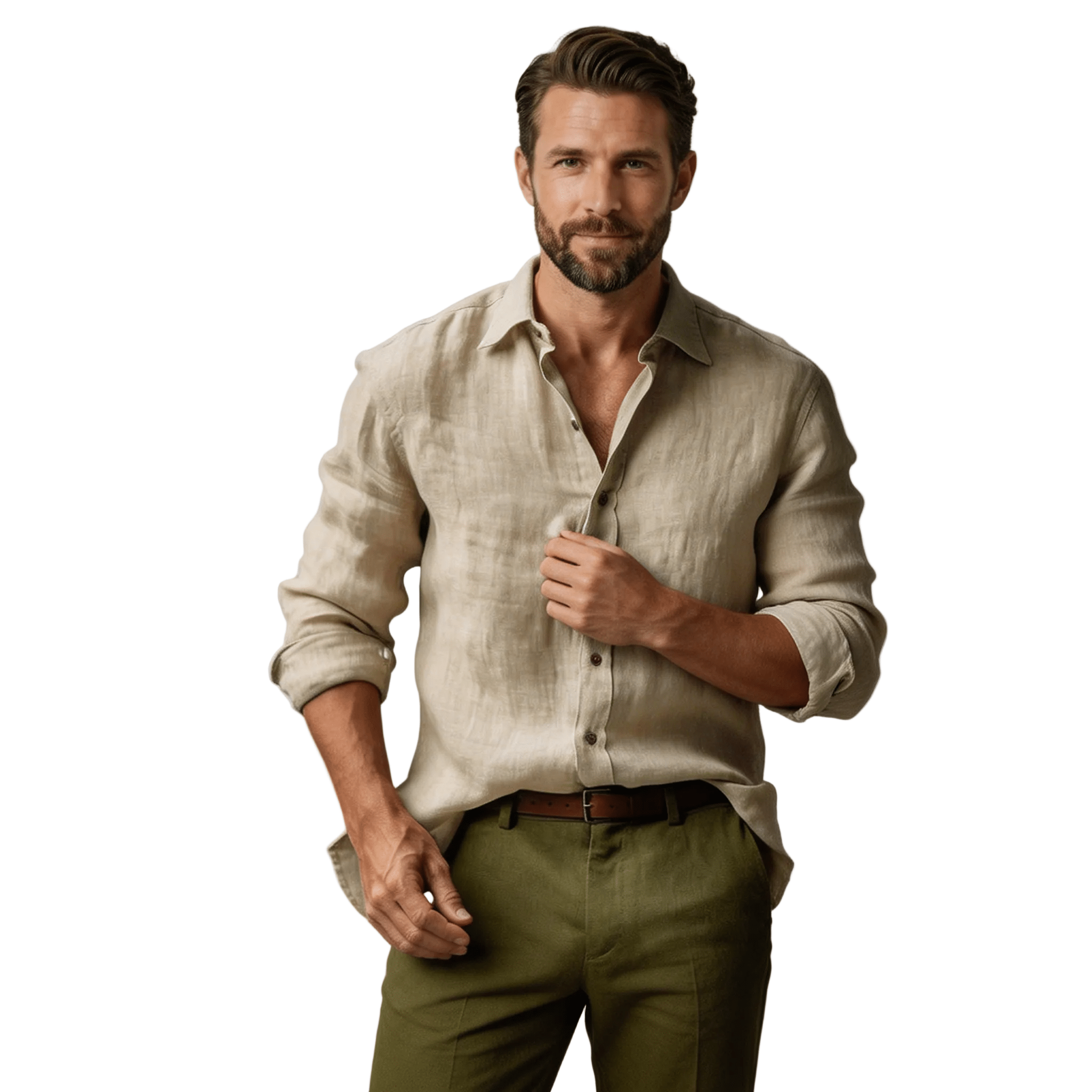 Lniana koszula męska długi rękaw – listwa guzikowa - Arkadya Outlet - Men Shirt