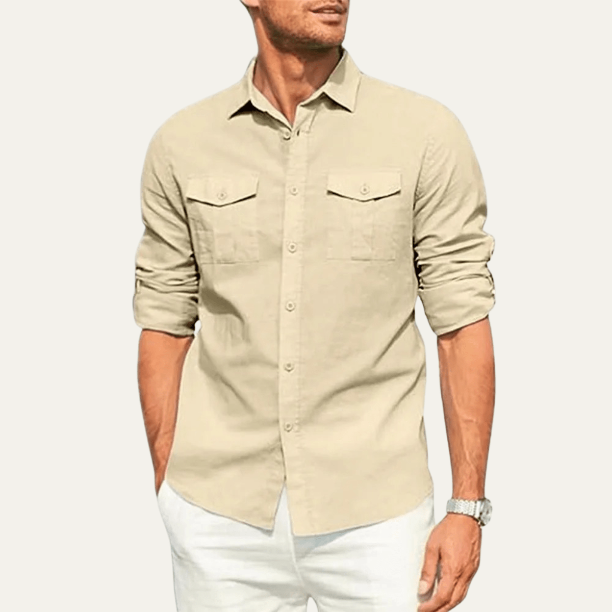 Lniana koszula męska długi rękaw – luźny krój - Arkadya Outlet - Men Shirt