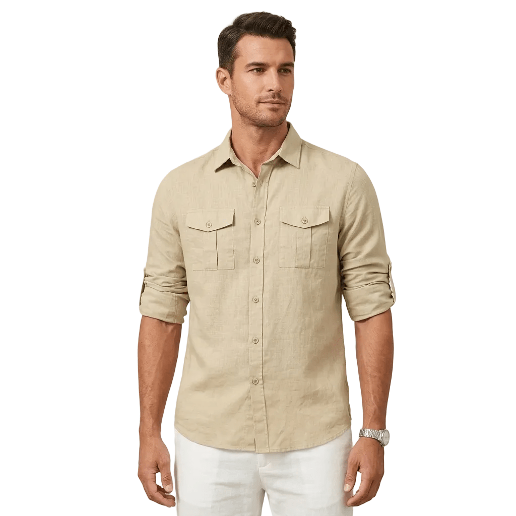 Lniana koszula męska długi rękaw – luźny krój - Arkadya Outlet - Men Shirt