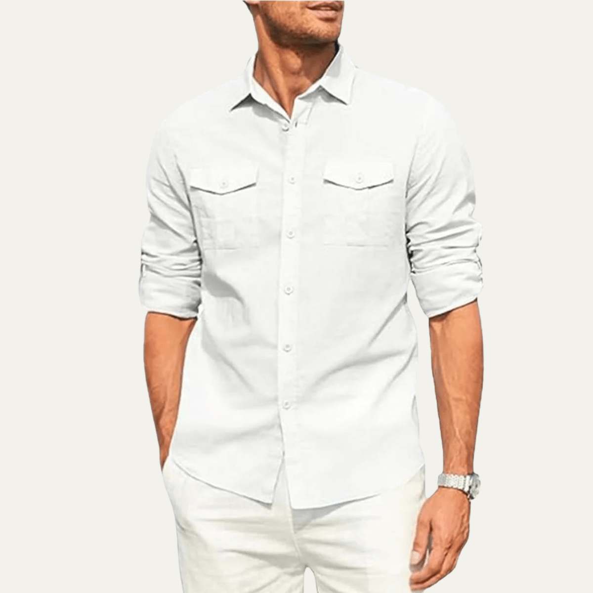 Lniana koszula męska długi rękaw – luźny krój - Arkadya Outlet - Men Shirt