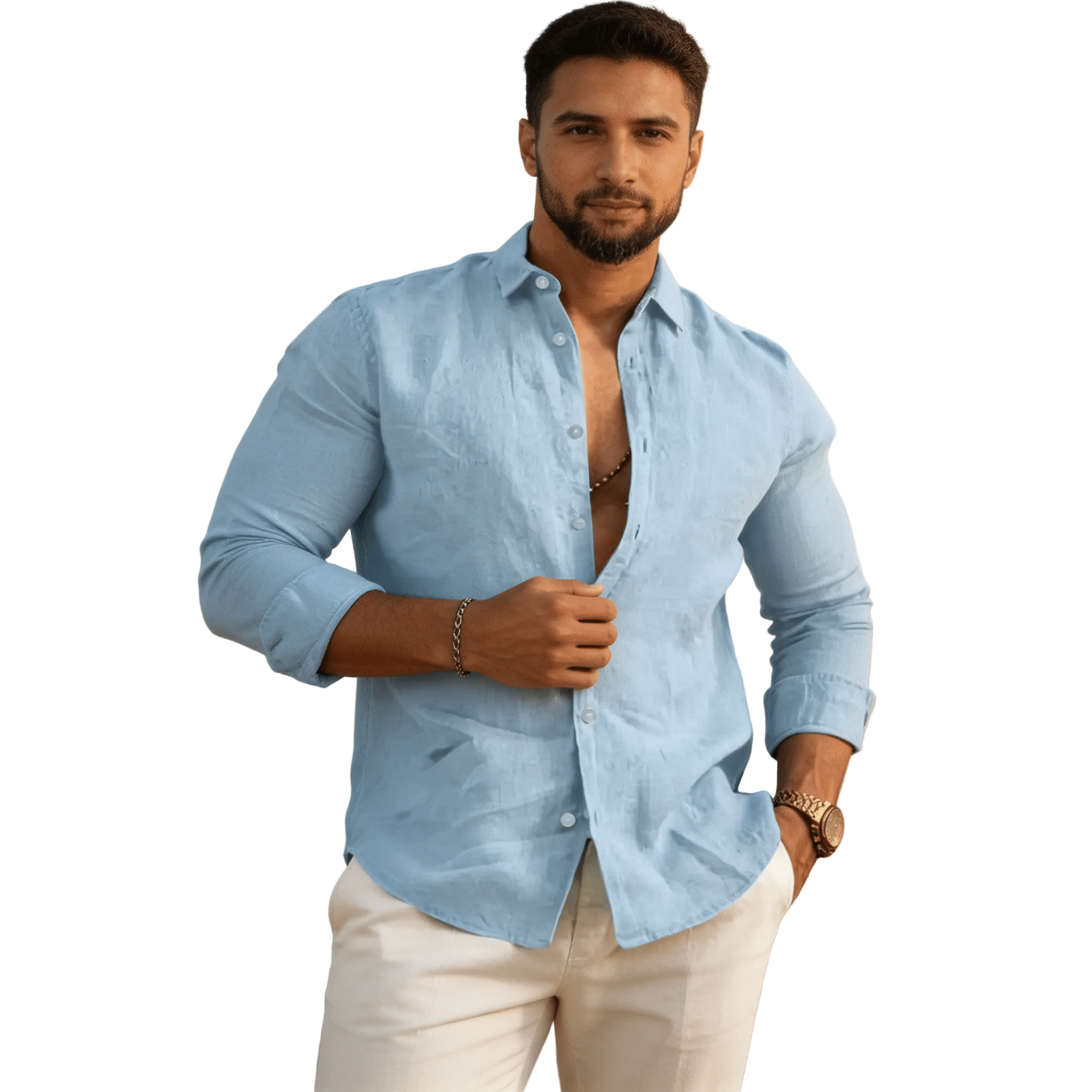 Lniana koszula męska długi rękaw – regularny krój - Arkadya Outlet - Men Shirt