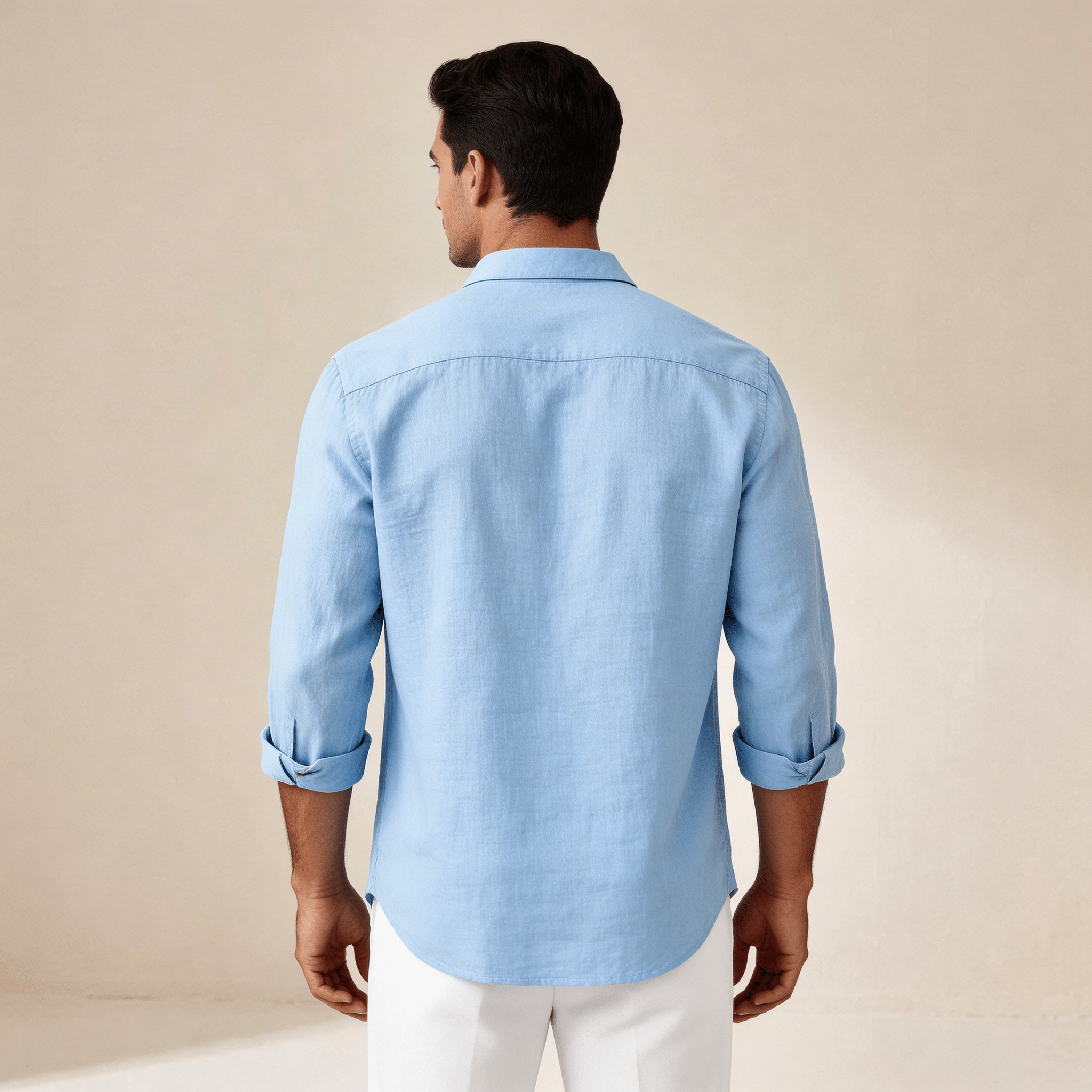 Lniana koszula męska – dopasowany krój, gładka tkanina - Arkadya Outlet - Men Shirt