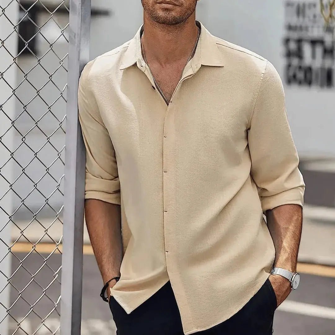 Lniana koszula męska – dopasowany krój, gładka tkanina - Arkadya Outlet - Men Shirt