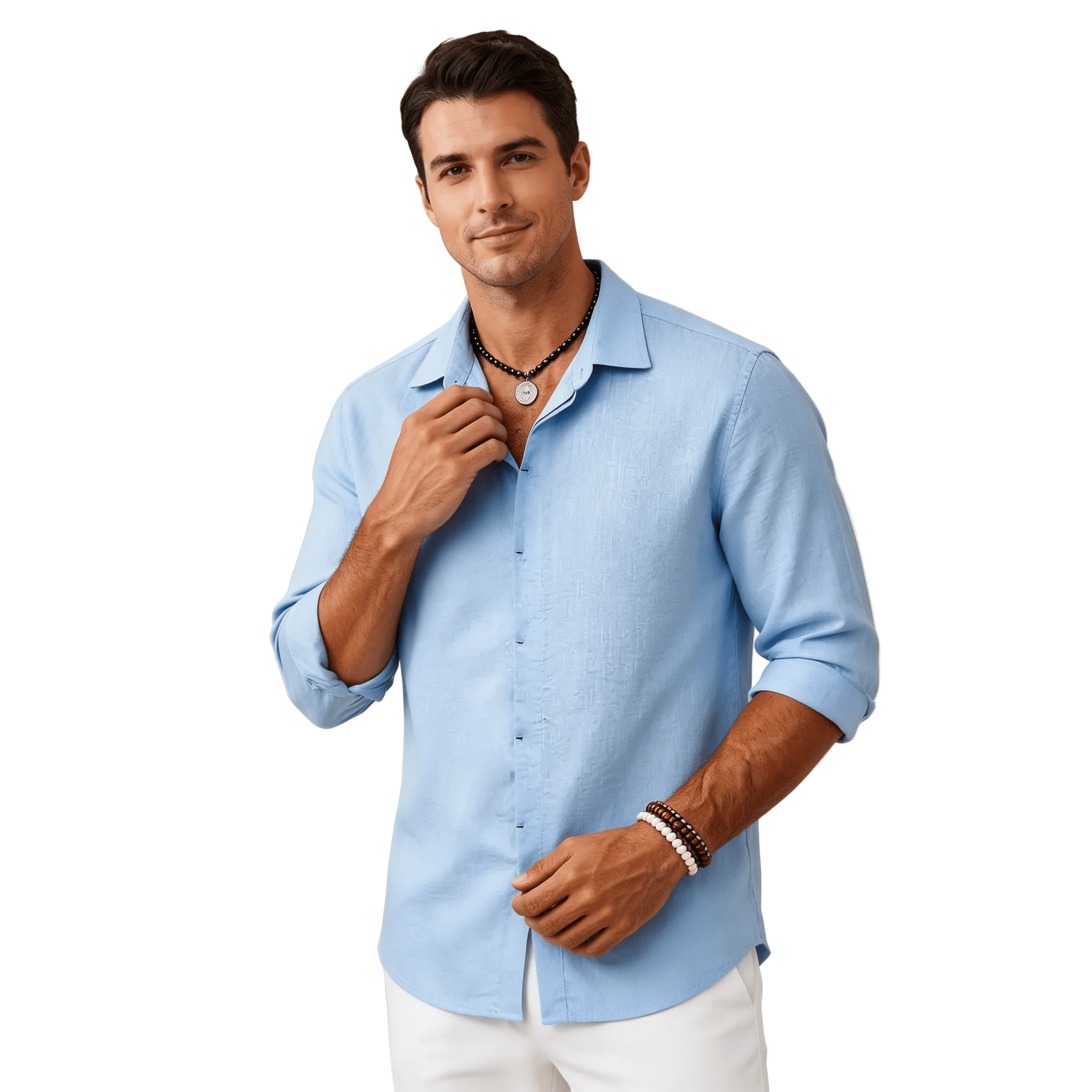 Lniana koszula męska – dopasowany krój, gładka tkanina - Arkadya Outlet - Men Shirt