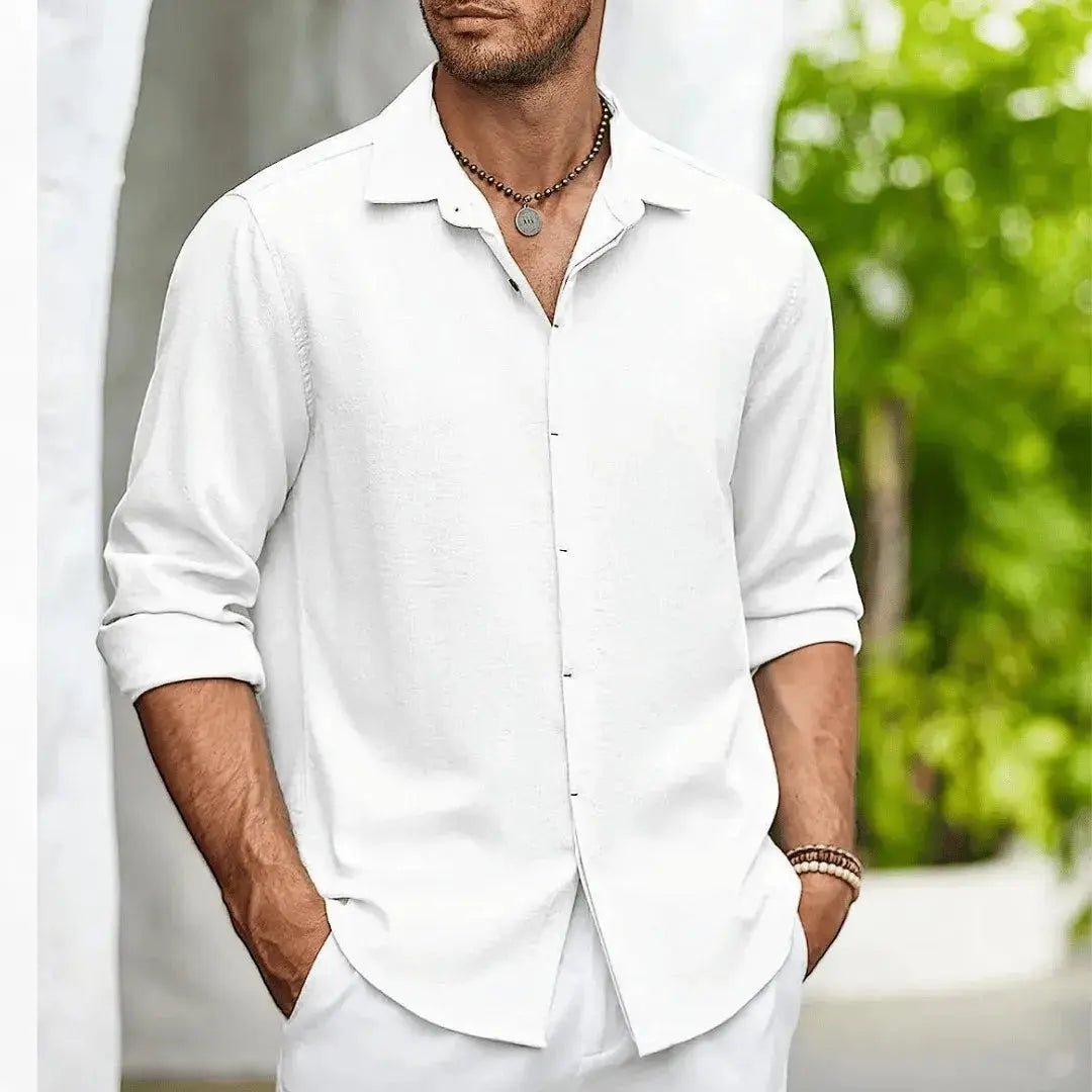 Lniana koszula męska – dopasowany krój, gładka tkanina - Arkadya Outlet - Men Shirt