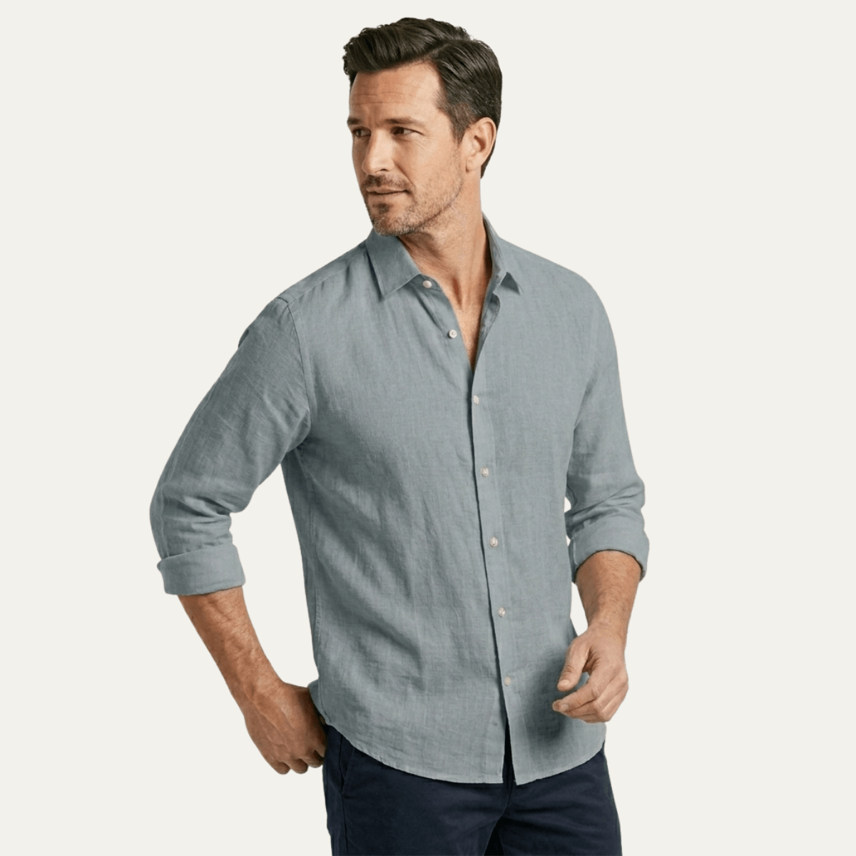 Lniana koszula męska – dopasowany krój, guziki - Arkadya Outlet - Men Shirt