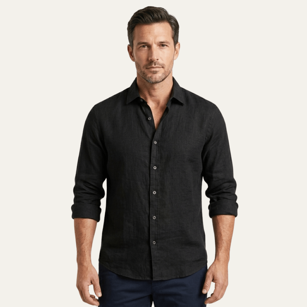 Lniana koszula męska – dopasowany krój, guziki - Arkadya Outlet - Men Shirt