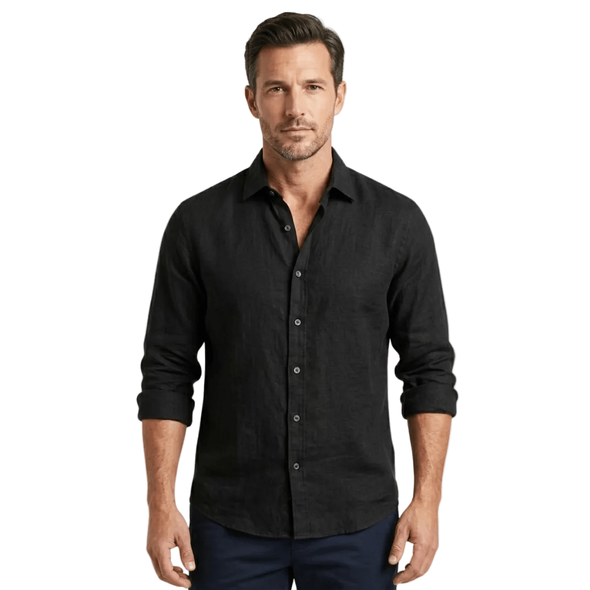 Lniana koszula męska – dopasowany krój, guziki - Arkadya Outlet - Men Shirt