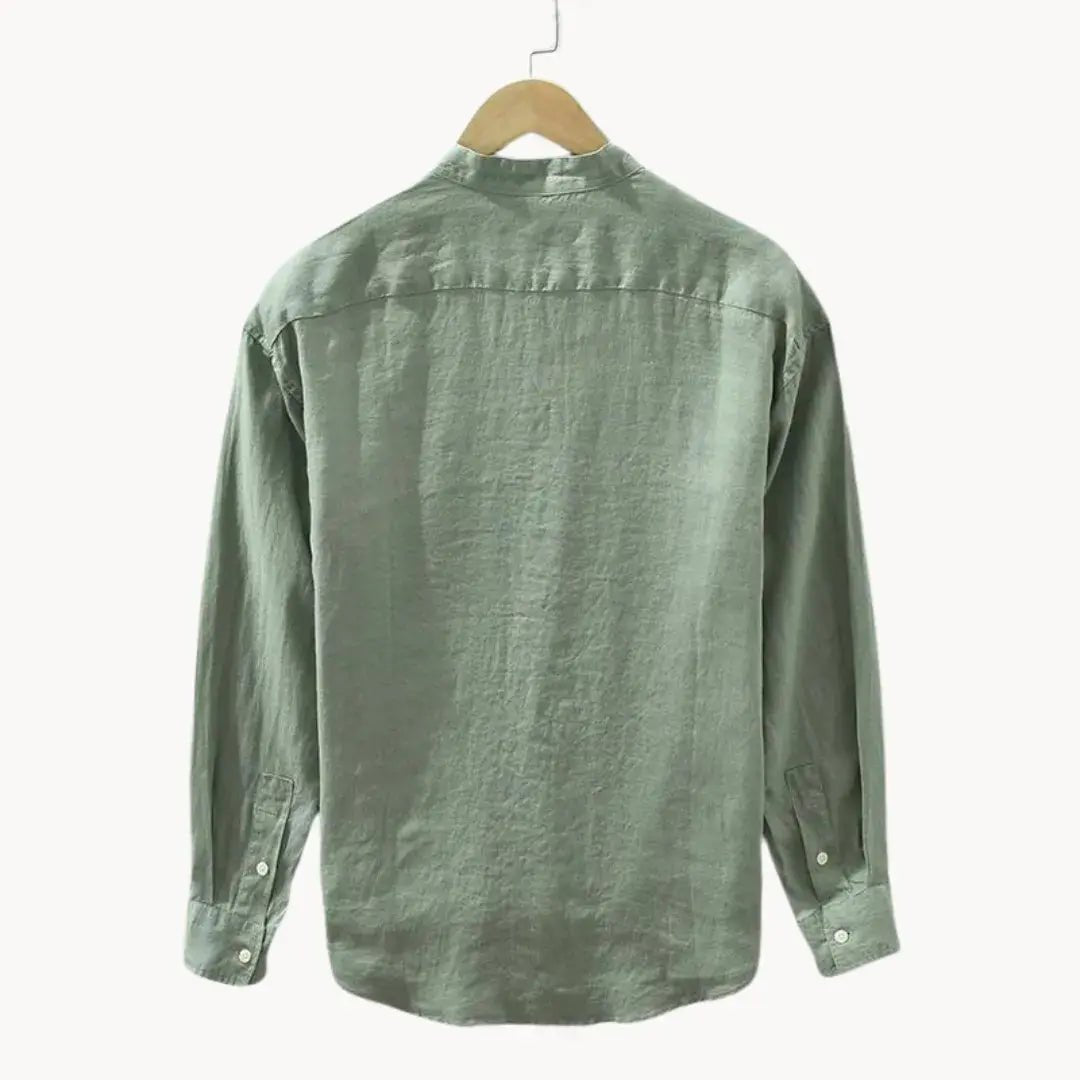 Lniana koszula męska – dopasowany krój, prosty dół - Arkadya Outlet - Men Shirt