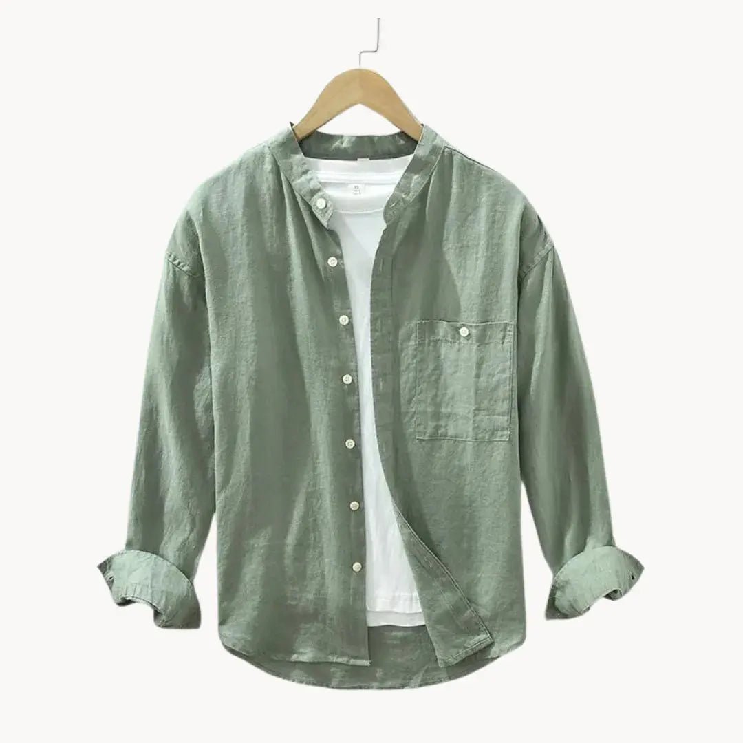 Lniana koszula męska – dopasowany krój, prosty dół - Arkadya Outlet - Men Shirt