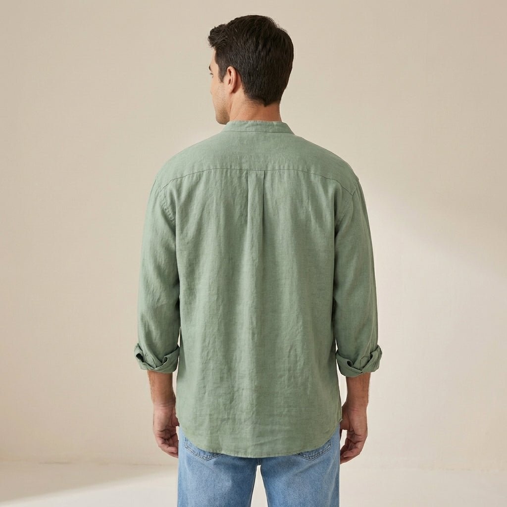 Lniana koszula męska – dopasowany krój, prosty dół - Arkadya Outlet - Men Shirt