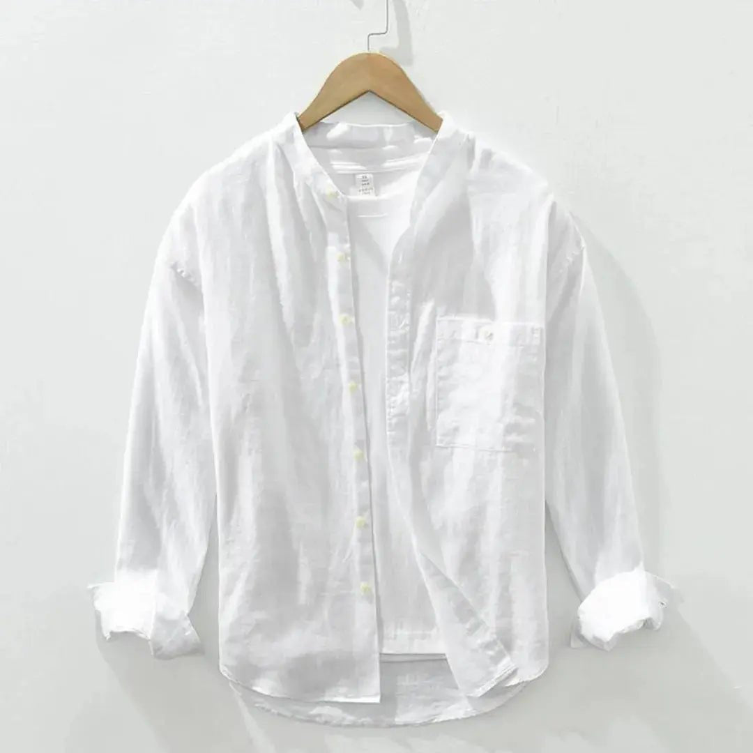 Lniana koszula męska – dopasowany krój, prosty dół - Arkadya Outlet - Men Shirt