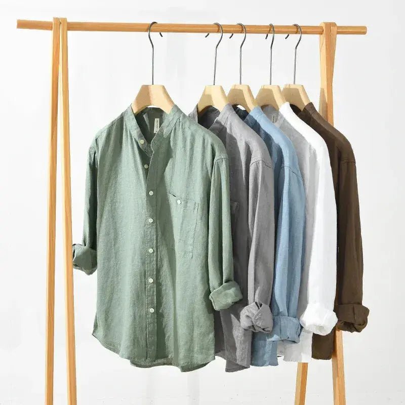 Lniana koszula męska – dopasowany krój, prosty dół - Arkadya Outlet - Men Shirt