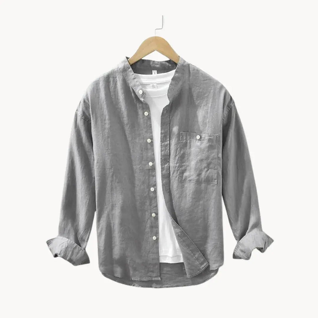 Lniana koszula męska – dopasowany krój, prosty dół - Arkadya Outlet - Men Shirt