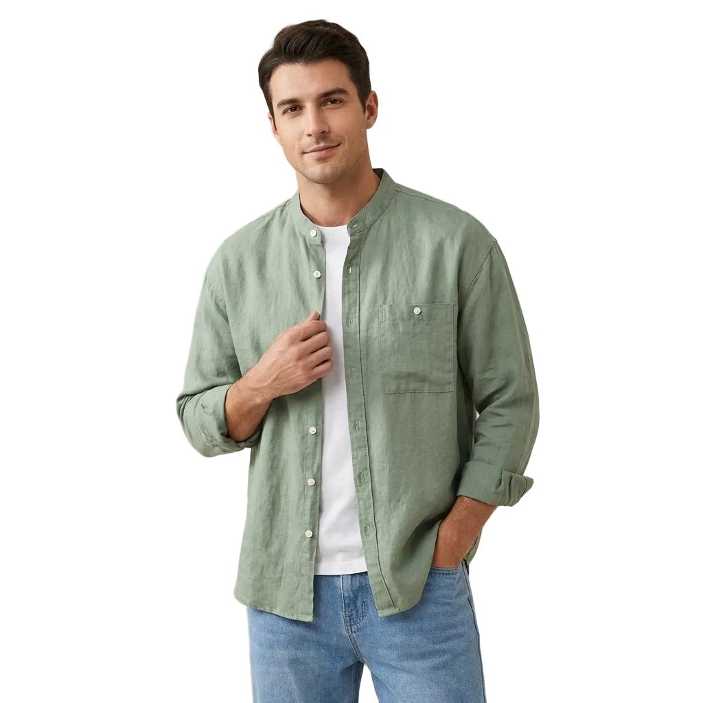 Lniana koszula męska – dopasowany krój, prosty dół - Arkadya Outlet - Men Shirt