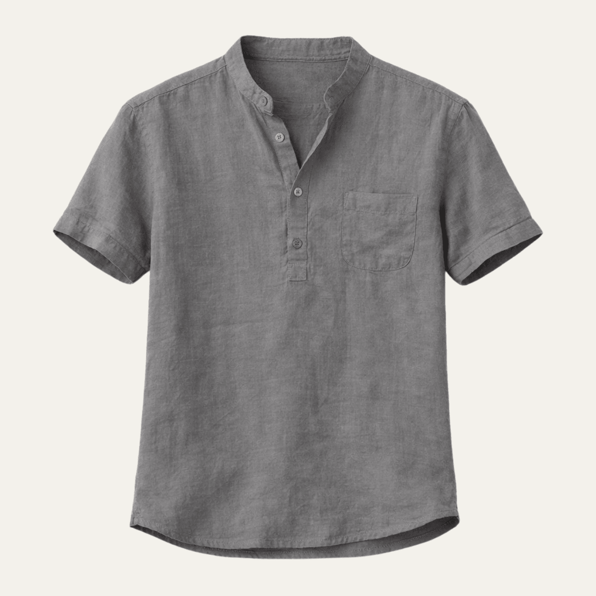 Lniana koszula męska Henley – krótki rękaw, luźny krój - Arkadya Outlet - Men Shirt