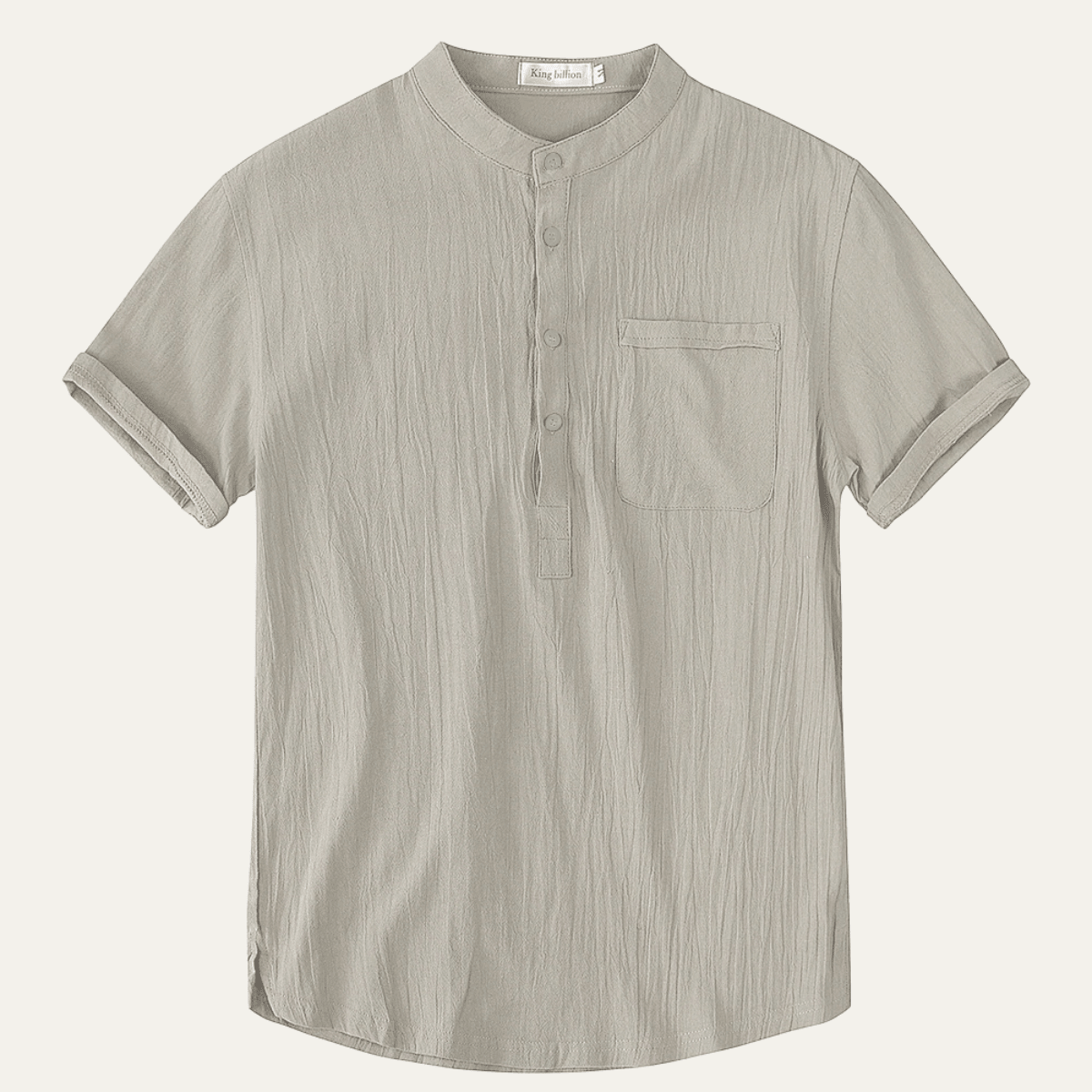 Lniana koszula męska krótki rękaw – Henley, luźny krój - Arkadya Outlet - Men Shirt