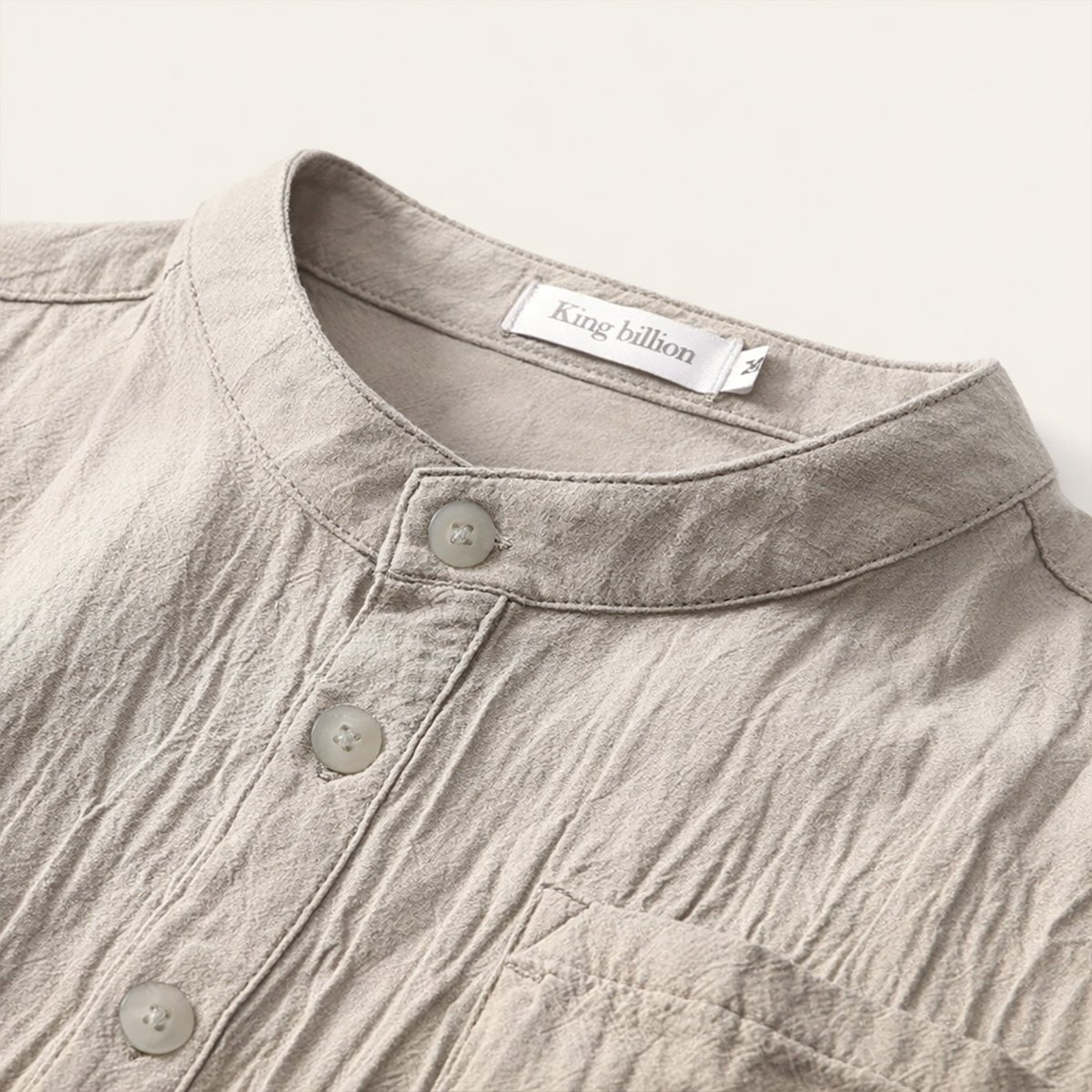 Lniana koszula męska krótki rękaw – Henley, luźny krój - Arkadya Outlet - Men Shirt