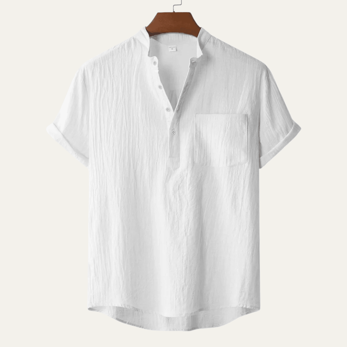 Lniana koszula męska krótki rękaw – luźny krój - Arkadya Outlet - Men Shirt