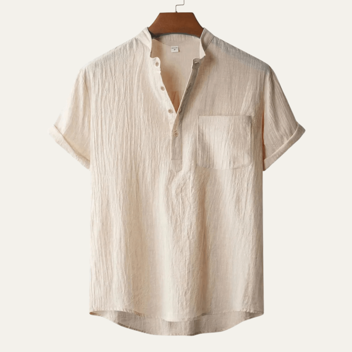 Lniana koszula męska krótki rękaw – luźny krój - Arkadya Outlet - Men Shirt