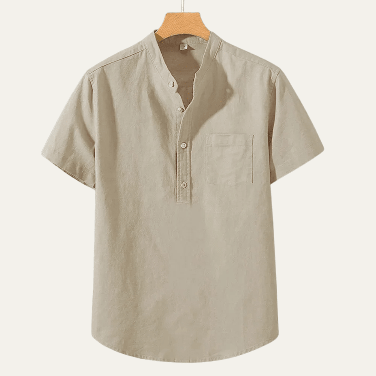 Lniana koszula męska krótki rękaw – stójka, luźny krój - Arkadya Outlet - Men Shirt