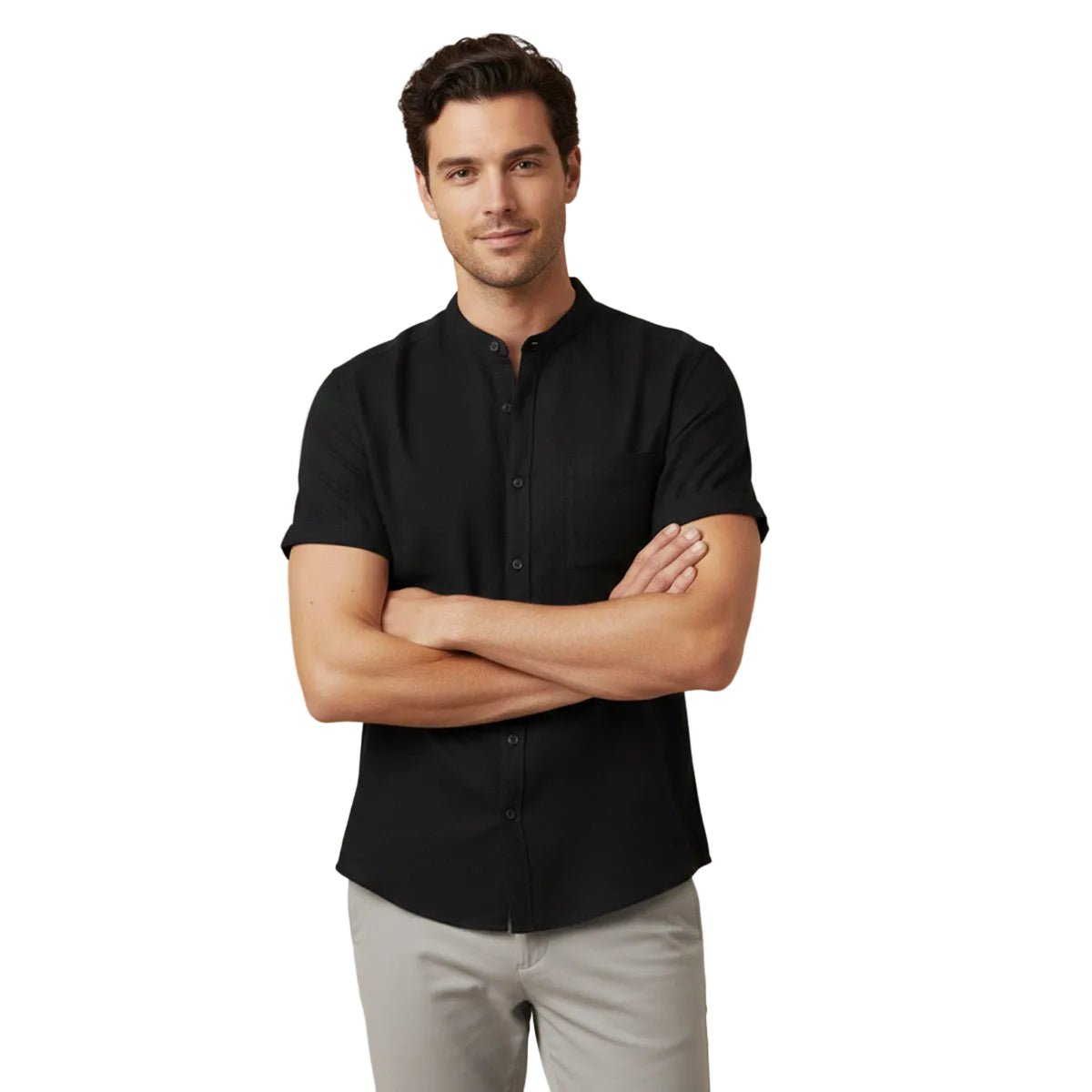 Lniana koszula męska oversize – krótki rękaw - Arkadya Outlet - Men Shirt
