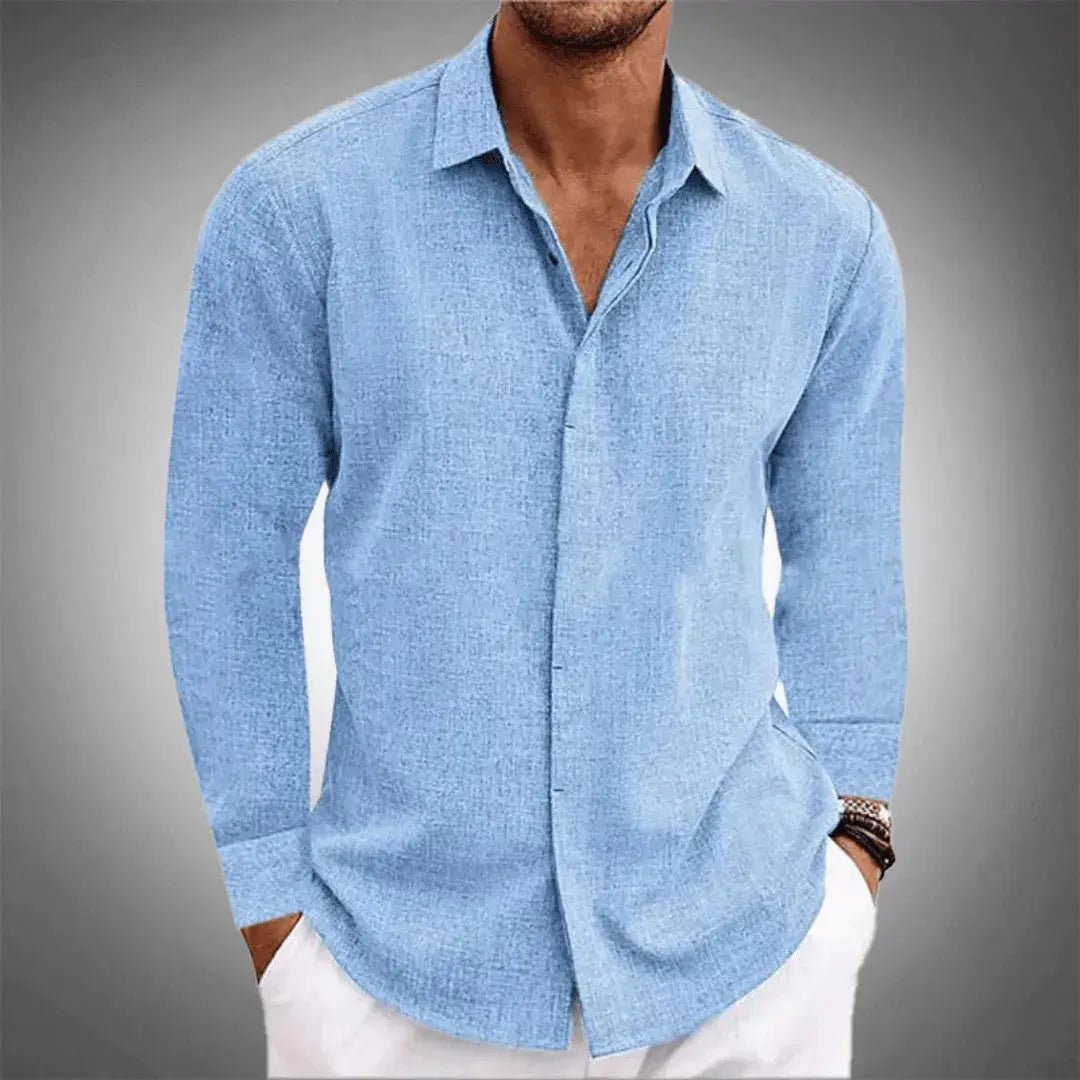 Lniana koszula męska regularny krój – kołnierz klasyczny - Arkadya Outlet - Men Shirt