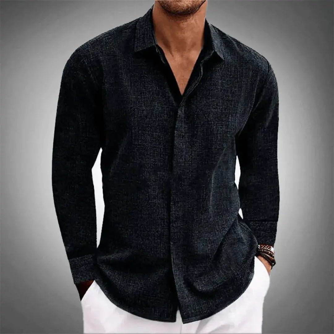 Lniana koszula męska regularny krój – kołnierz klasyczny - Arkadya Outlet - Men Shirt
