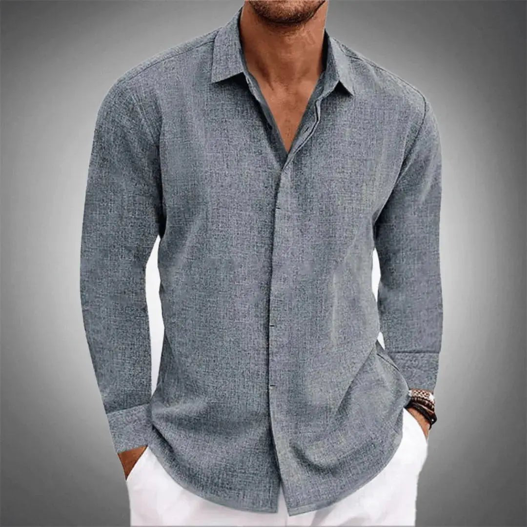 Lniana koszula męska regularny krój – kołnierz klasyczny - Arkadya Outlet - Men Shirt