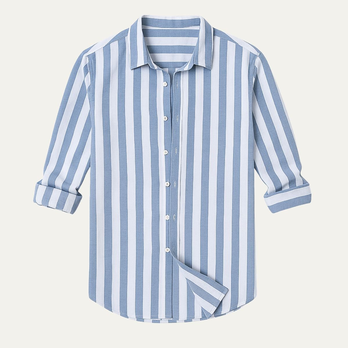 Lniana koszula męska w paski – luźny krój, guziki - Arkadya Outlet - Men Shirt