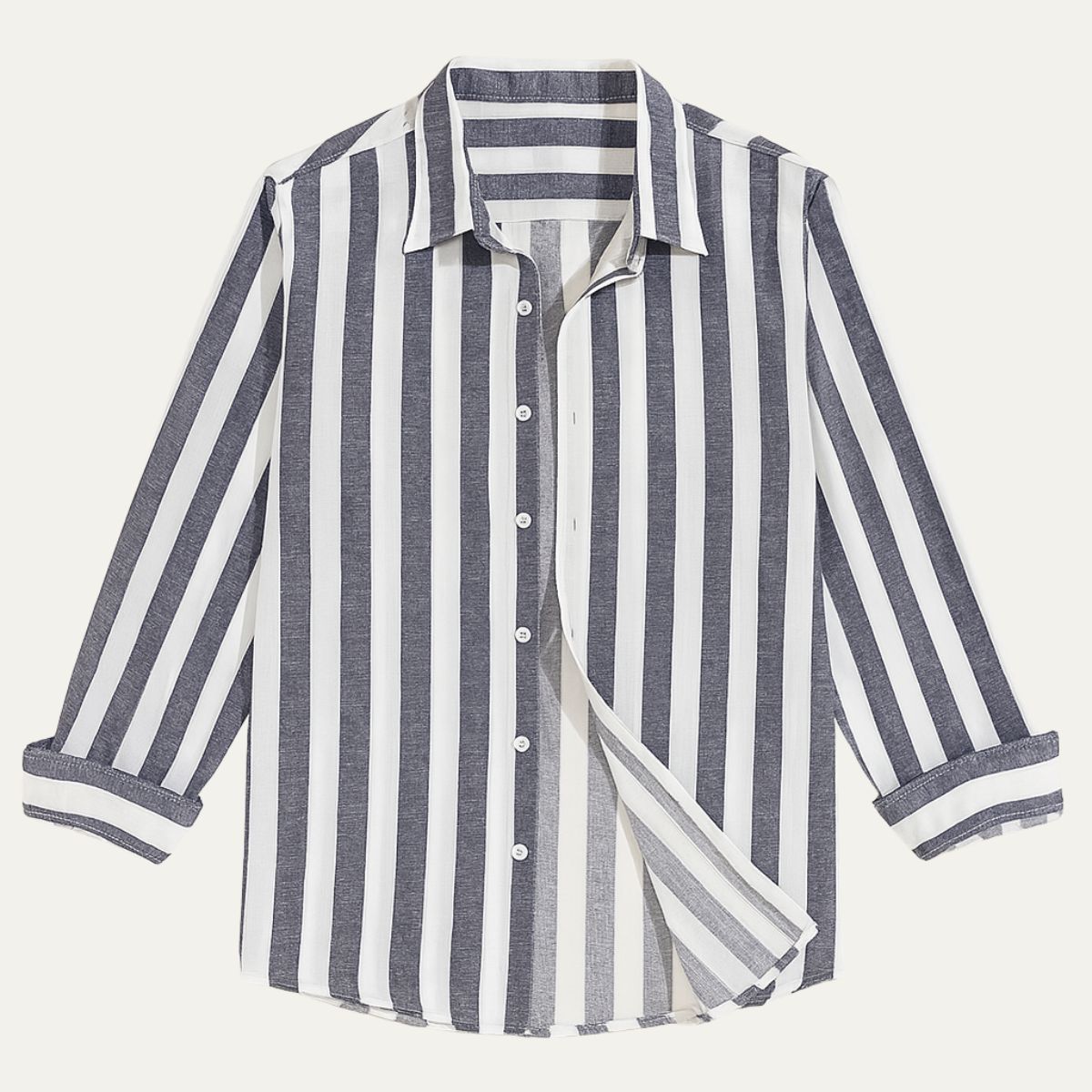 Lniana koszula męska w paski – luźny krój, guziki - Arkadya Outlet - Men Shirt