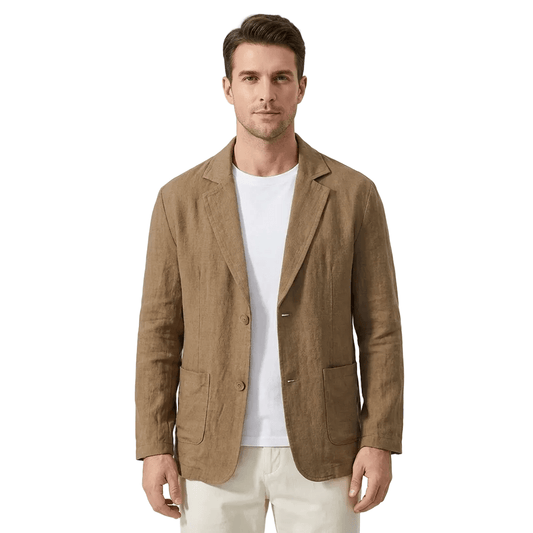 Lniana kurtka męska luźny krój – lekka konstrukcja - Arkadya Outlet - Men Jacket