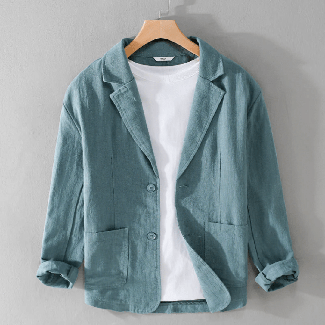 Lniana kurtka męska luźny krój – lekka konstrukcja - Arkadya Outlet - Men Jacket