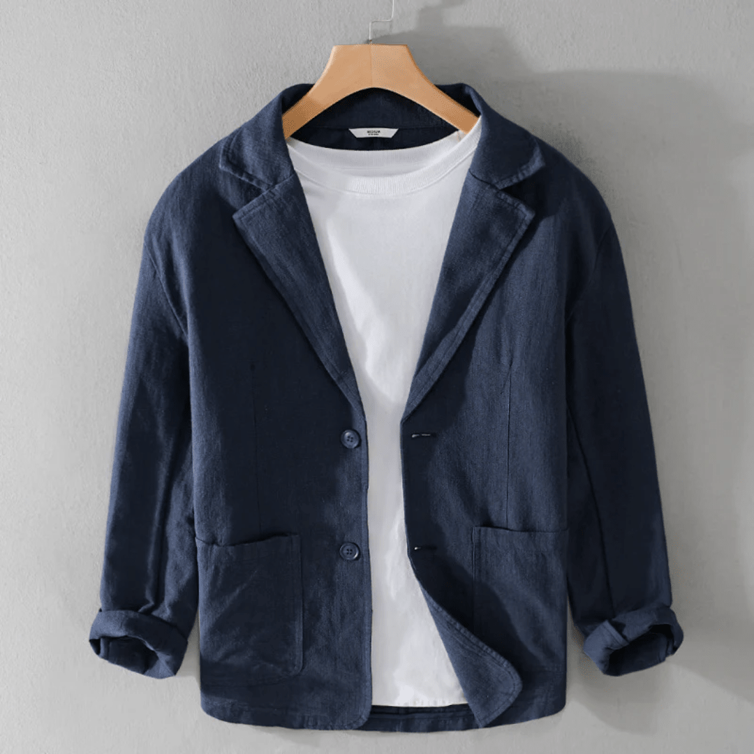 Lniana kurtka męska luźny krój – lekka konstrukcja - Arkadya Outlet - Men Jacket