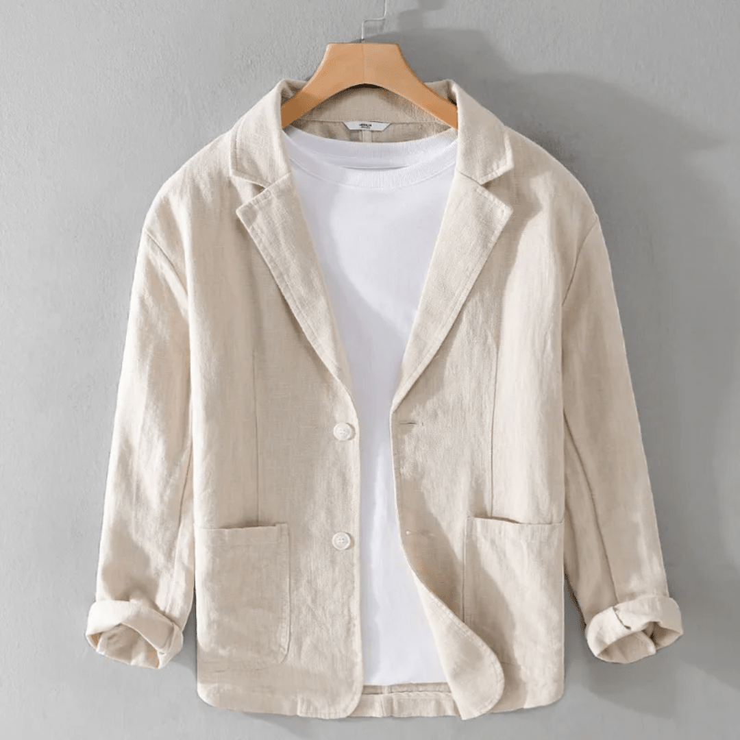 Lniana kurtka męska luźny krój – lekka konstrukcja - Arkadya Outlet - Men Jacket