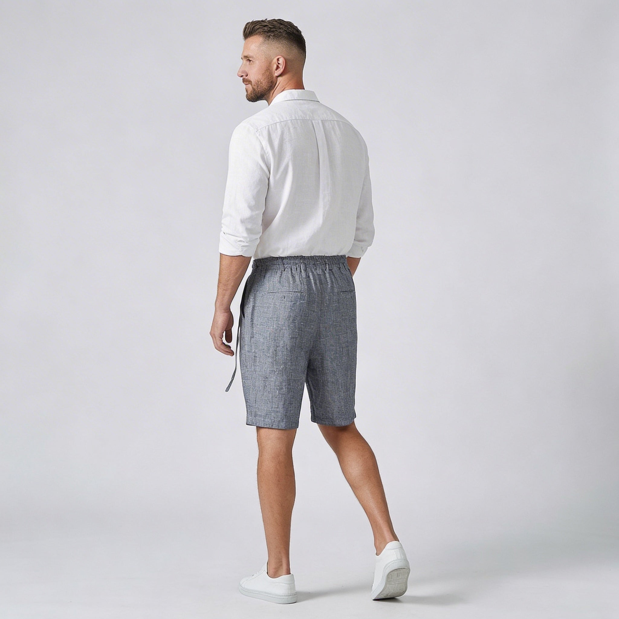 Lniane spodenki męskie – elastyczny pas, sznurek - Arkadya Outlet - Men Shorts