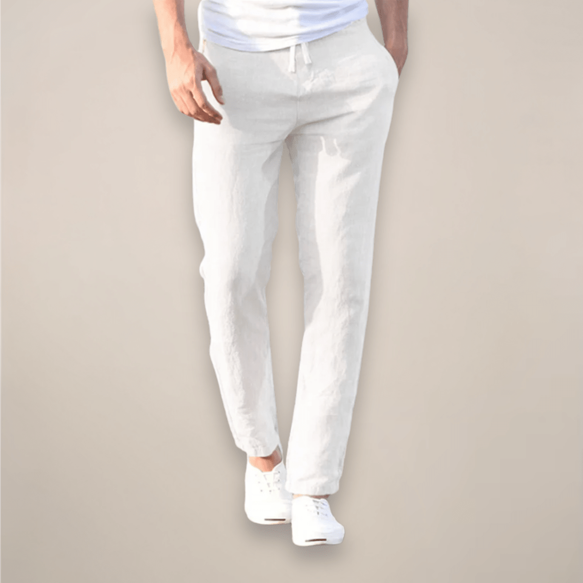 Lniane spodnie męskie – luźny krój, elastyczny pas - Arkadya Outlet - Men Pants