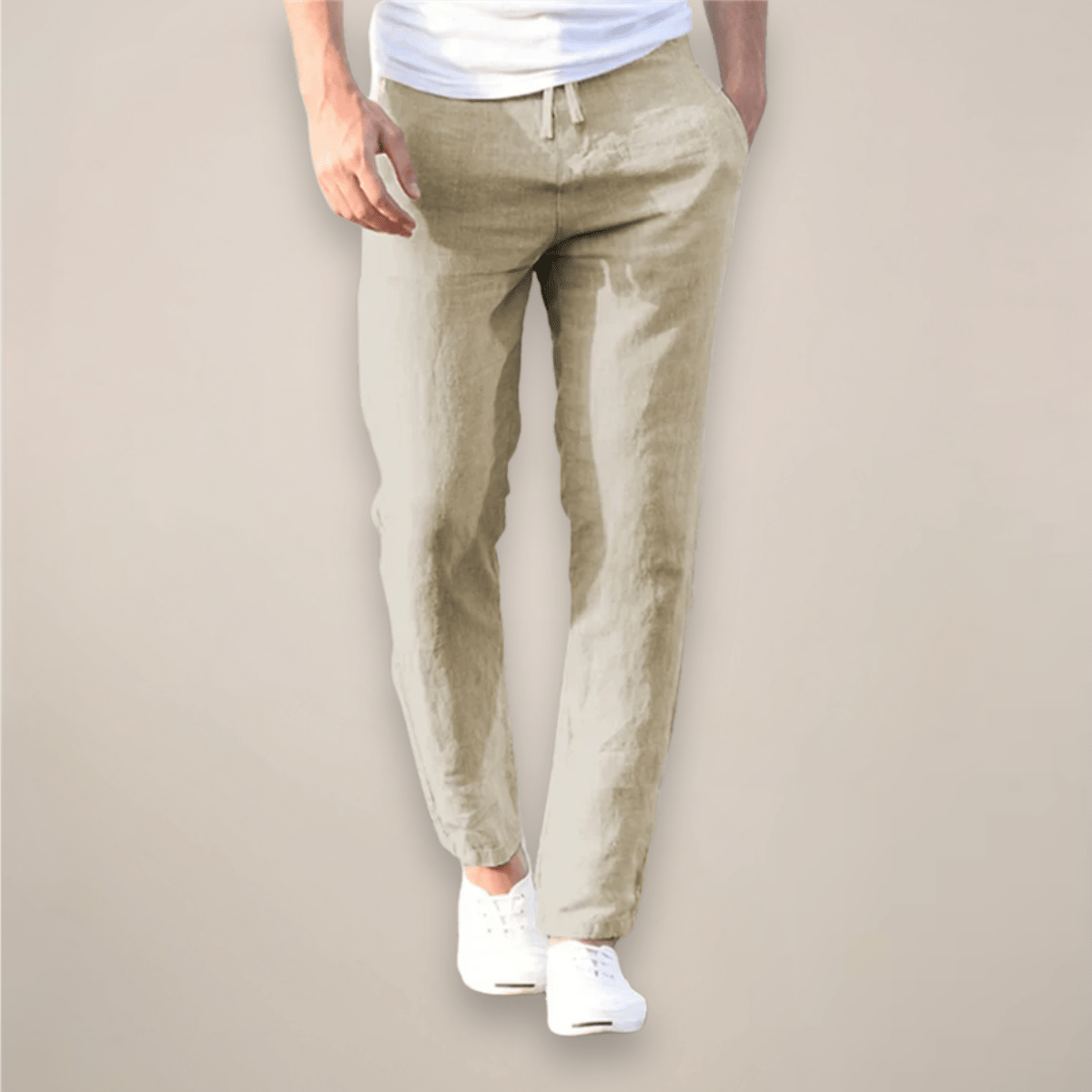 Lniane spodnie męskie – luźny krój, elastyczny pas - Arkadya Outlet - Men Pants