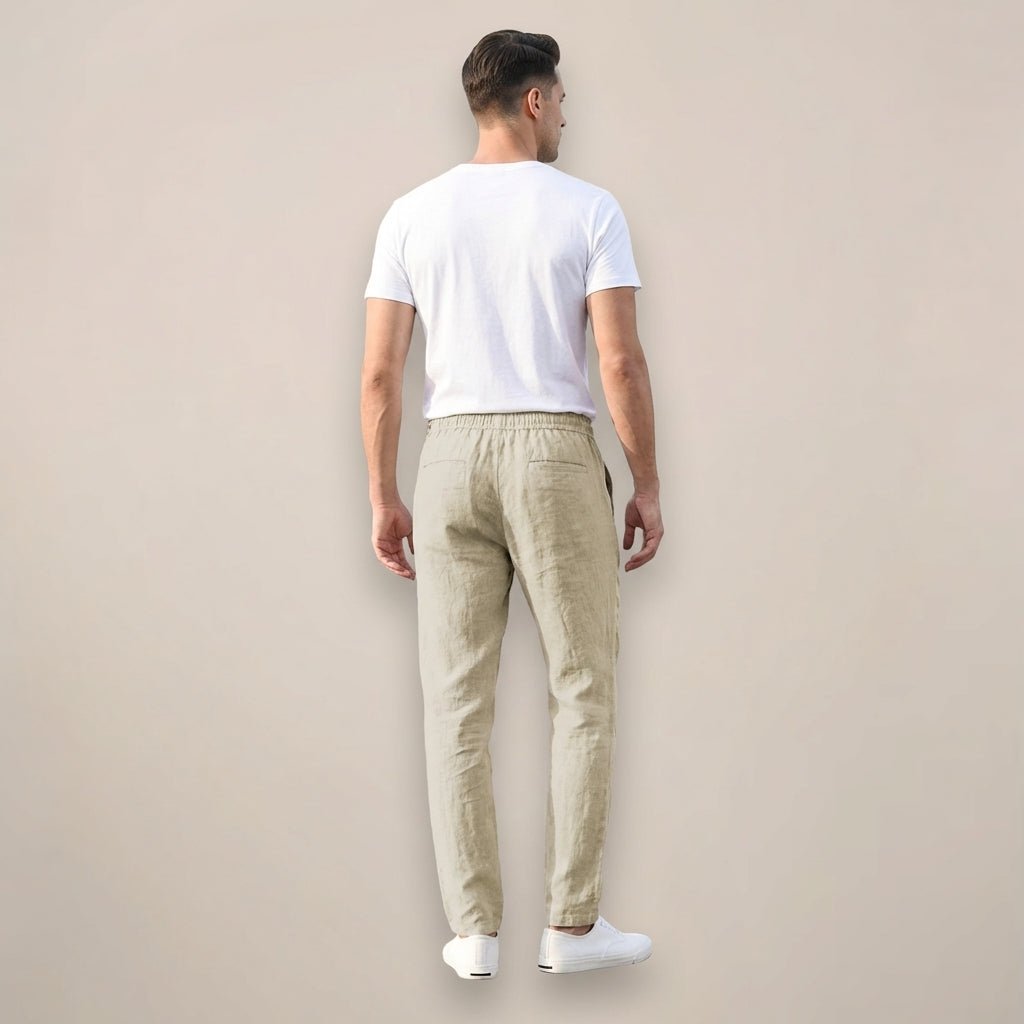 Lniane spodnie męskie – luźny krój, elastyczny pas - Arkadya Outlet - Men Pants