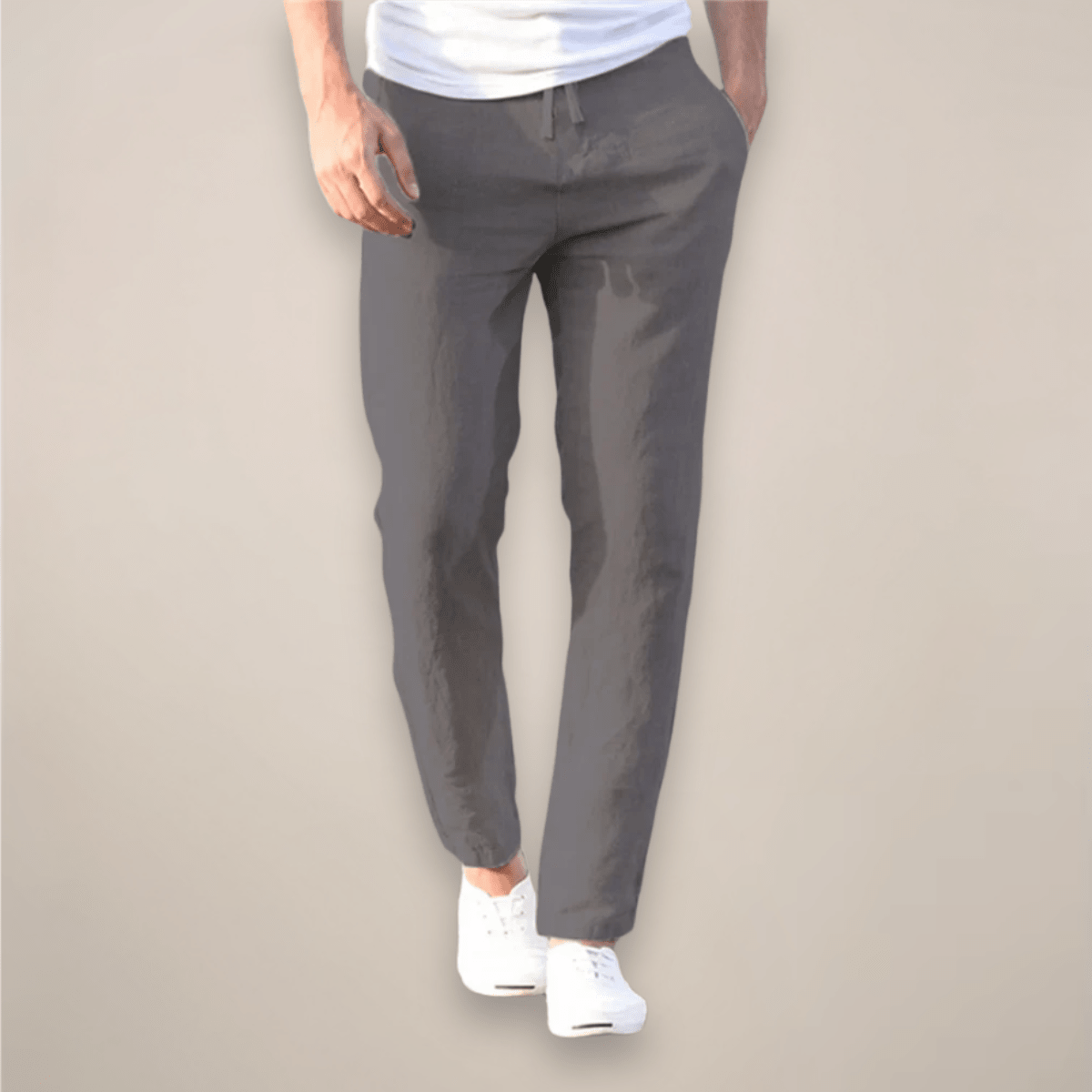 Lniane spodnie męskie – luźny krój, elastyczny pas - Arkadya Outlet - Men Pants