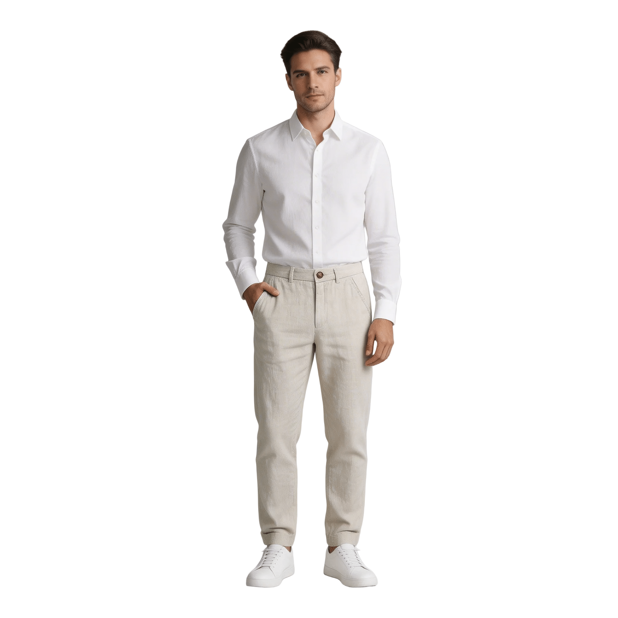Lniane spodnie męskie – luźny krój, prosta nogawka - Arkadya Outlet - Men Pants