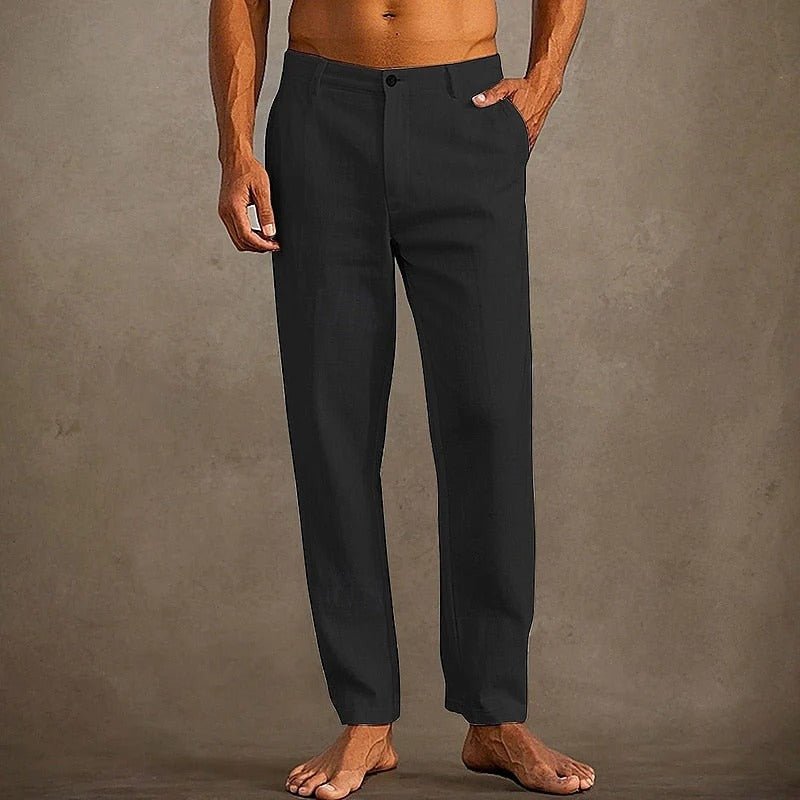 Lniane spodnie męskie – luźny krój, prosta nogawka - Arkadya Outlet - Men Pants