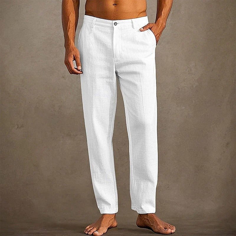 Lniane spodnie męskie – luźny krój, prosta nogawka - Arkadya Outlet - Men Pants
