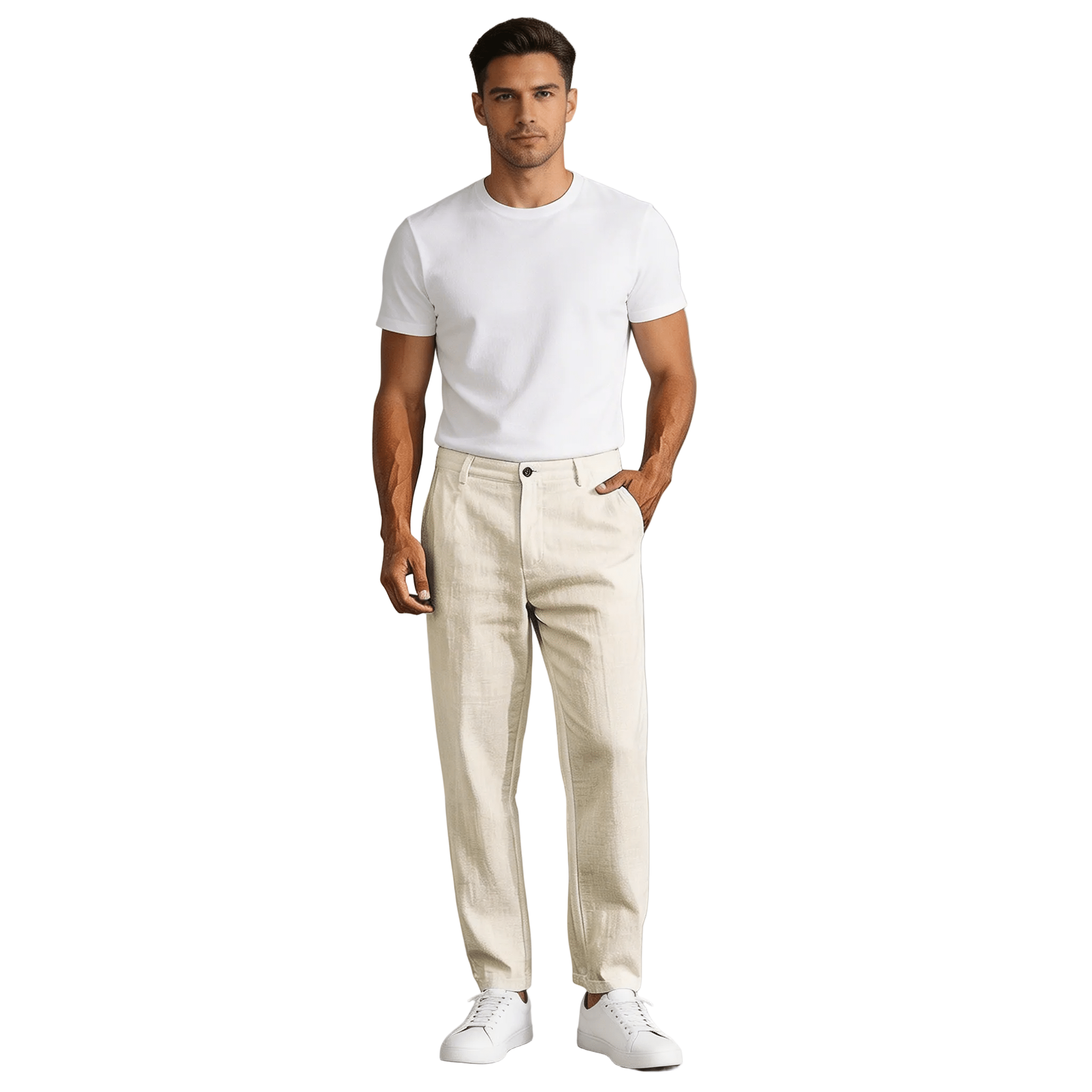 Lniane spodnie męskie – luźny krój, prosta nogawka - Arkadya Outlet - Men Pants
