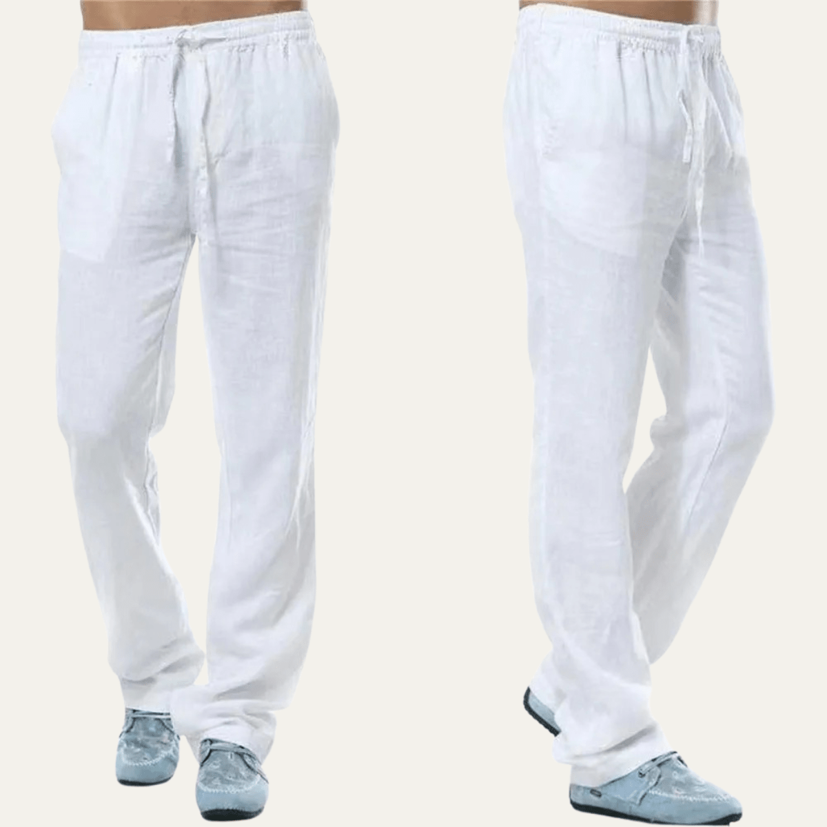 Lniane spodnie męskie – luźny krój, wiązany pas - Arkadya Outlet - Men Pants