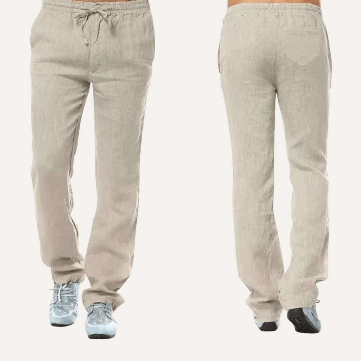 Lniane spodnie męskie – luźny krój, wiązany pas - Arkadya Outlet - Men Pants